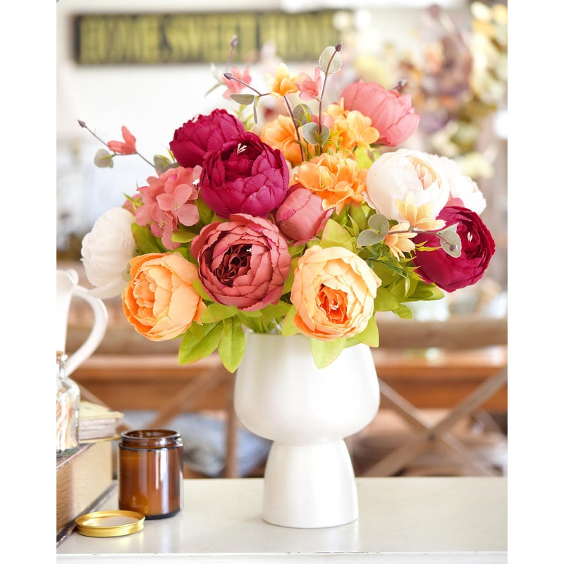 FiveSeasonStuff Artificial Peony Bouquets, 2 Silk Flower Bundles in Peach, Coral, Cream & Burgundy with Hydrangeas for Wedding Centerpieces & Home Decor (Country Delightful) - Image 2